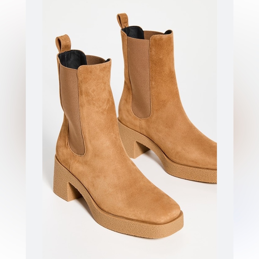 New STAUD Camel Suede Heeled Boots